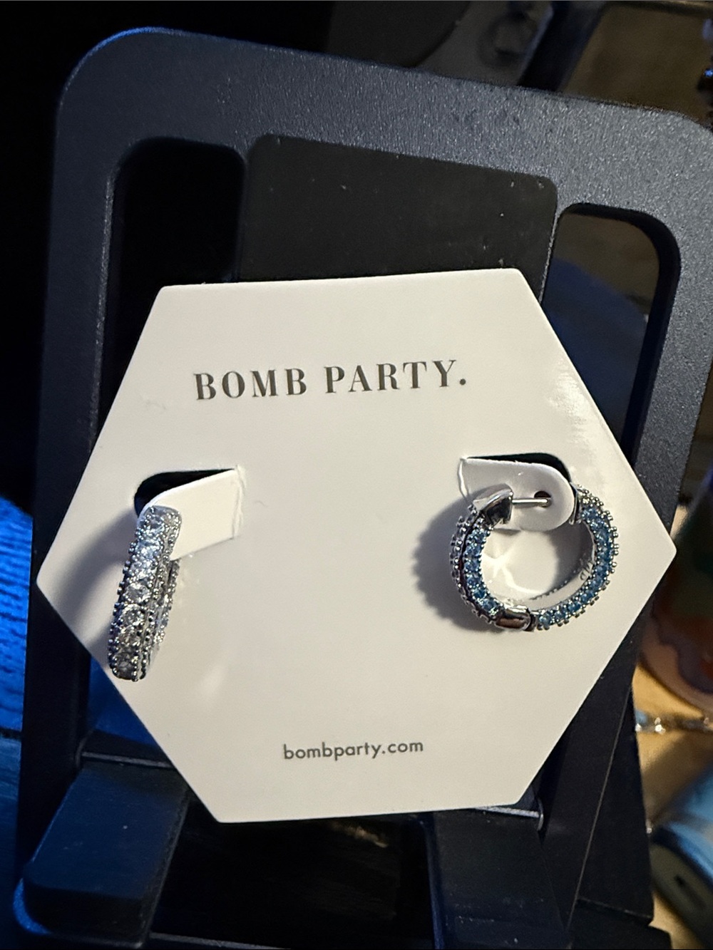 BP rhodium plated Blue Topaz Hoops “Such a Joy”